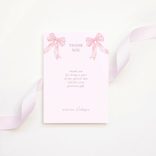 Girly Pink Bows Elegant Bridal Shower サンキューカード