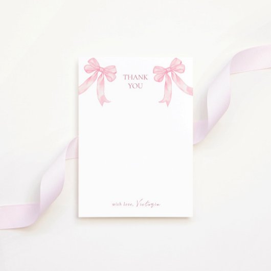 Girly Pink Bows Shiny Disco Ball Bridal Shower サンキューカード
