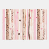 Girly Pink Brown Leopard Print Hearts Birthday ラッピングペーパーシート (正面2)