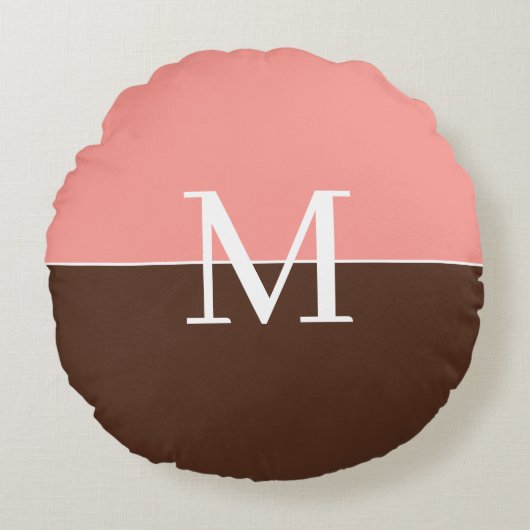 Girly pink &brown monogram ラウンドクッション (正面)