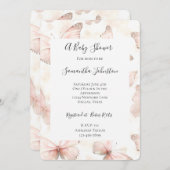 Girly Pink Butterflies Baby Shower 招待状 (正面/裏面)