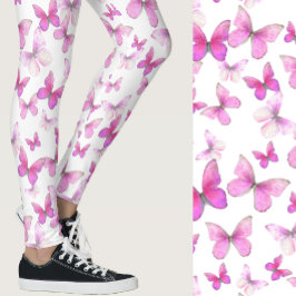 Girly pink butterfly whimsical patterned レギンス
