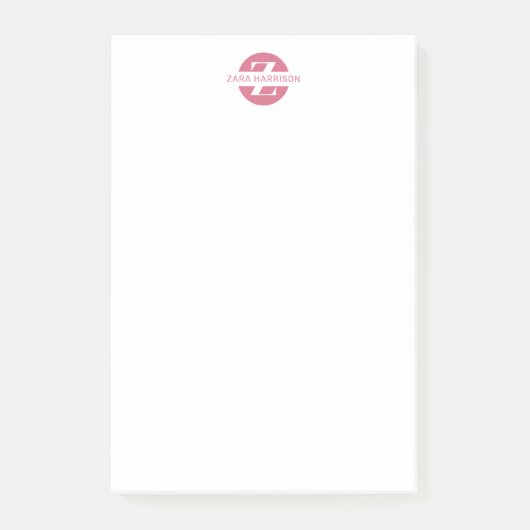 Girly Pink Circle Name Minimal Business Monogram ポストイット (正面)