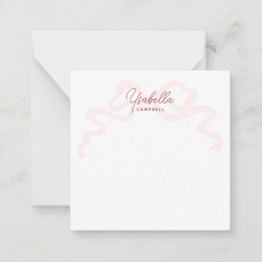 Girly Pink Coquette Bow Calligraphy ノートカード (正面)