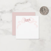 Girly Pink Coquette Bow Calligraphy ノートカード (正面/裏面インサイチュ)