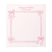 Girly Pink Coquette Bow Personalized Name ノートパッド (正面)