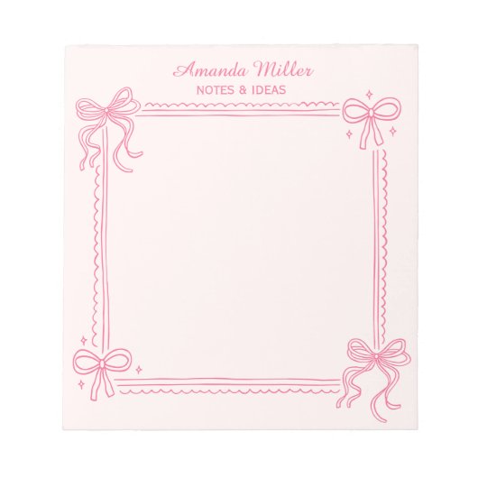 Girly Pink Coquette Bow Personalized Name ノートパッド (正面)
