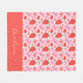 Girly Pink Coquette Bow Strawberry Custom Name フリースブランケット (正面(横))