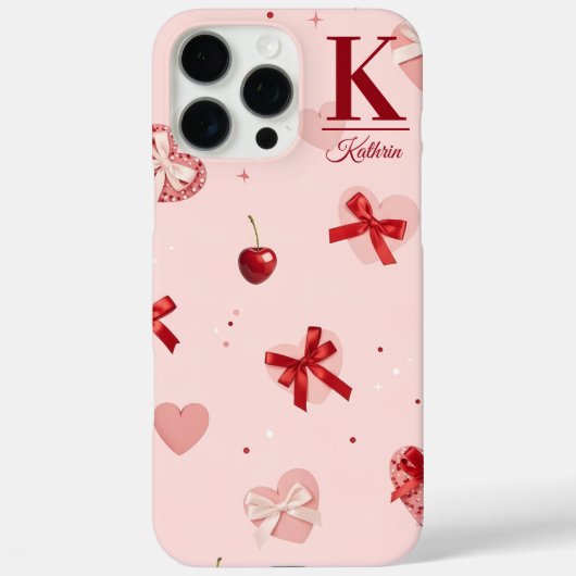 Girly Pink Coquette Hearts and Bows Personalized  Case-Mate iPhoneケース (裏面)
