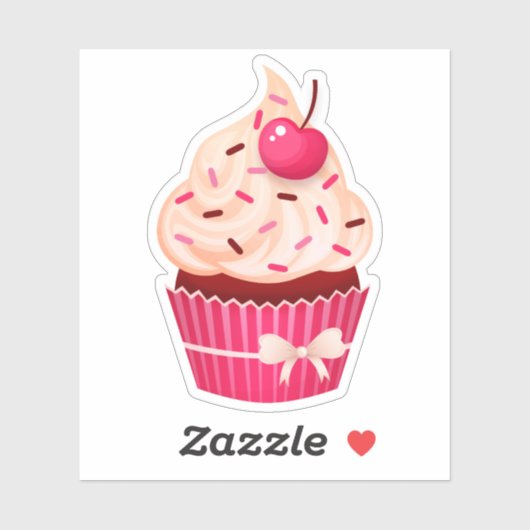 Girly Pink Cupcake With Sprinkles and Cherry シール (シート)