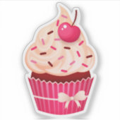 Girly Pink Cupcake With Sprinkles and Cherry シール (正面)