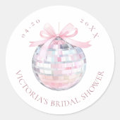 Girly Pink Disco Ball Elegant Bridal Shower ラウンドシール (正面)