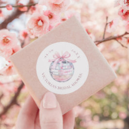 Girly Pink Disco Ball Elegant Bridal Shower ラウンドシール