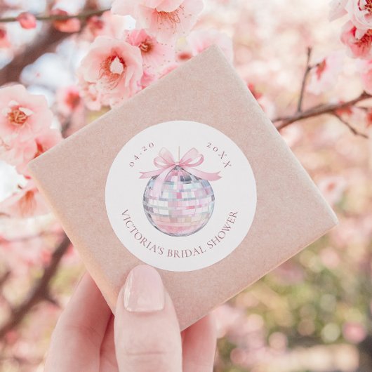 Girly Pink Disco Ball Elegant Bridal Shower ラウンドシール