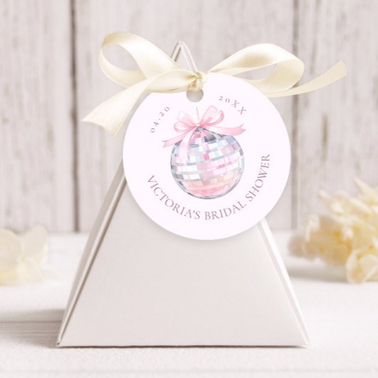 Girly Pink Disco Ball Elegant Bridal Shower Round フェイバータグ