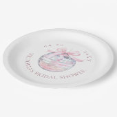 Girly Pink Disco Ball Elegant Bridal Shower Round ペーパープレート (アングル)