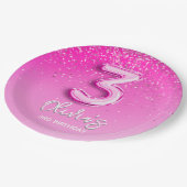 Girly Pink Glitter Balloon 3rd Birthday ペーパープレート (アングル)