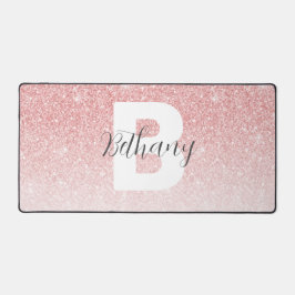 Girly Pink Glitter Sparkles Monogram Script Name デスクマット