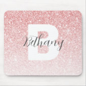 Girly Pink Glitter Sparkles Monogram Script Name マウスパッド (正面)