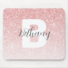 Girly Pink Glitter Sparkles Monogram Script Name マウスパッド
