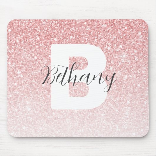 Girly Pink Glitter Sparkles Monogram Script Name マウスパッド (正面)