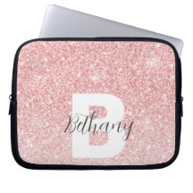 Girly Pink Glitter Sparkles Monogram Script Name
