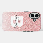 Girly Pink Glitter Sparkles Monogram Script Name Case-Mate iPhoneケース (裏面 (横))