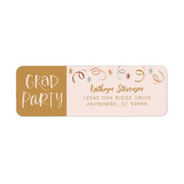 Girly Pink Gold Confetti Grad Party Return Address ラベル