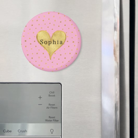 Girly Pink Gold Dots Heart  マグネット (インサイチュ (冷蔵庫))