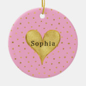 Girly Pink Gold Dots Heart Christmas セラミックオーナメント (正面)