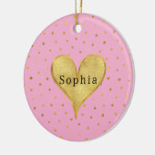 Girly Pink Gold Dots Heart Christmas セラミックオーナメント (左)