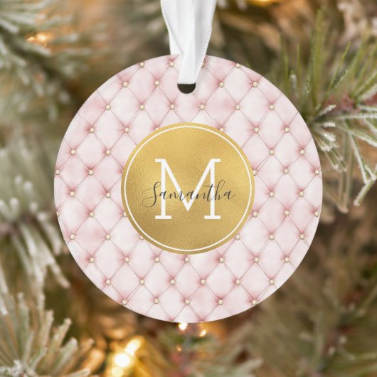 Girly Pink Gold Watercolor Confetti Monogram オーナメント (ツリー)