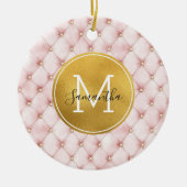 Girly Pink Gold Watercolor Confetti Monogram セラミックオーナメント (正面)