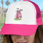 Girly Pink Initial Monogram キャップ<br><div class="desc">This bright pink and white trucker hat features a stylish pink watercolor golf bag filled with clubs, sitting on a patch of green grass. The design includes a simple serif initial monogram placed right on the bag, making it feel like a natural part of the artwork. The letter is shown...</div>