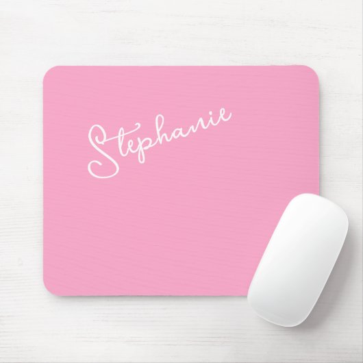 Girly Pink Minimalist Script Personalized Name  マウスパッド (マウス)