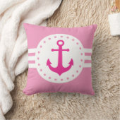 Girly Pink Nautical Anchor Throw Pillow クッション (ブランケット)