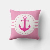 Girly Pink Nautical Anchor Throw Pillow クッション (裏面)
