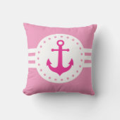 Girly Pink Nautical Anchor Throw Pillow クッション (正面)