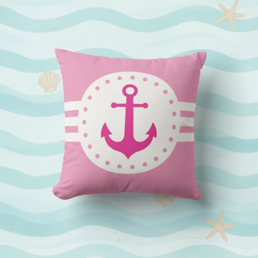 Girly Pink Nautical Anchor Throw Pillow クッション