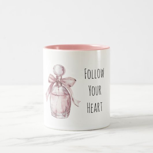 Girly Pink Perfume Bottle with Bow ツートーンマグカップ (中央)