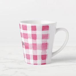 Girly Pink Plaid Stripes Birthday カフェラテマグ