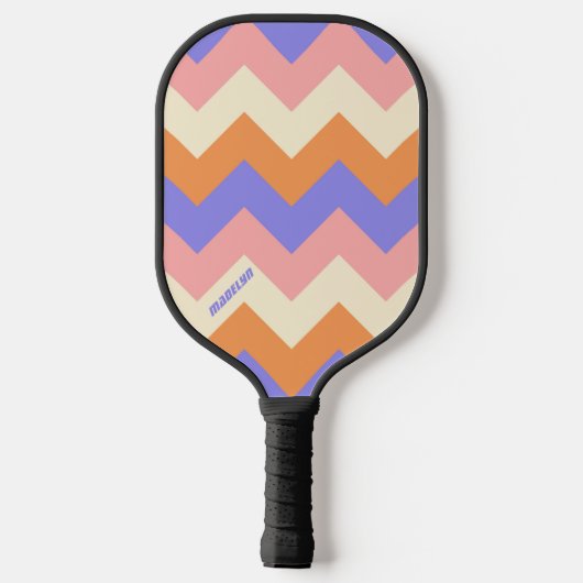 Girly Pink Purple Chevron Pattern Custom Name ピックルボールラケット (裏面)