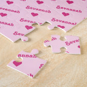 Girly Pink Repeating Name & Hearts ジグソーパズル (側面)