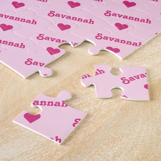 Girly Pink Repeating Name & Hearts ジグソーパズル (側面)