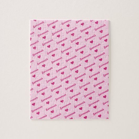 Girly Pink Repeating Name & Hearts ジグソーパズル (縦)