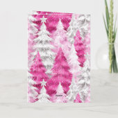 Girly Pink Silver Glam Christmas Trees  カード (裏面)