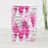 Girly Pink Silver Glam Christmas Trees  カード (正面)