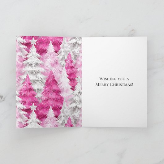 Girly Pink Silver Glam Christmas Trees  カード (内部)