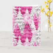 Girly Pink Silver Glam Christmas Trees  カード (黄色い花)