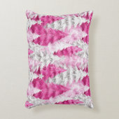 Girly Pink Silver Glam Christmas Trees Stripes アクセントクッション (正面(垂直))